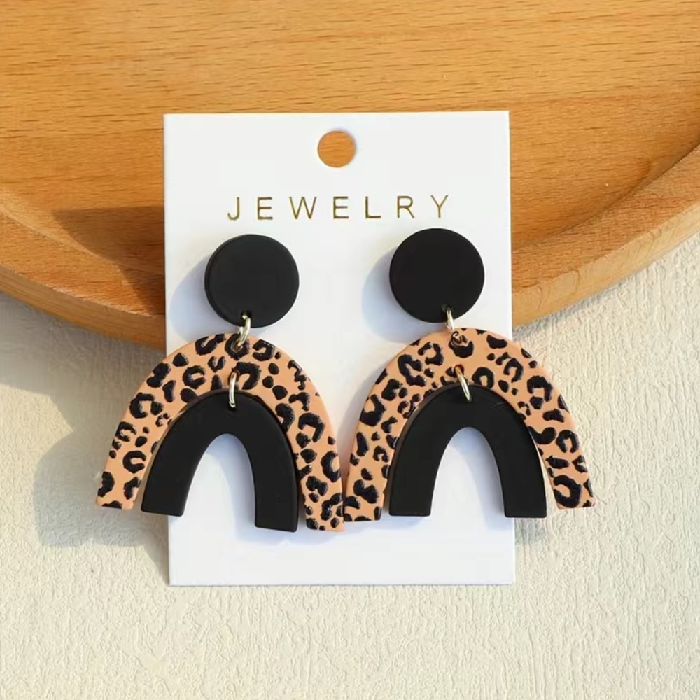 Arch Shape Leopard Pattern Dangle Earrings Retro Bohemian Style Acrylic Jewelry